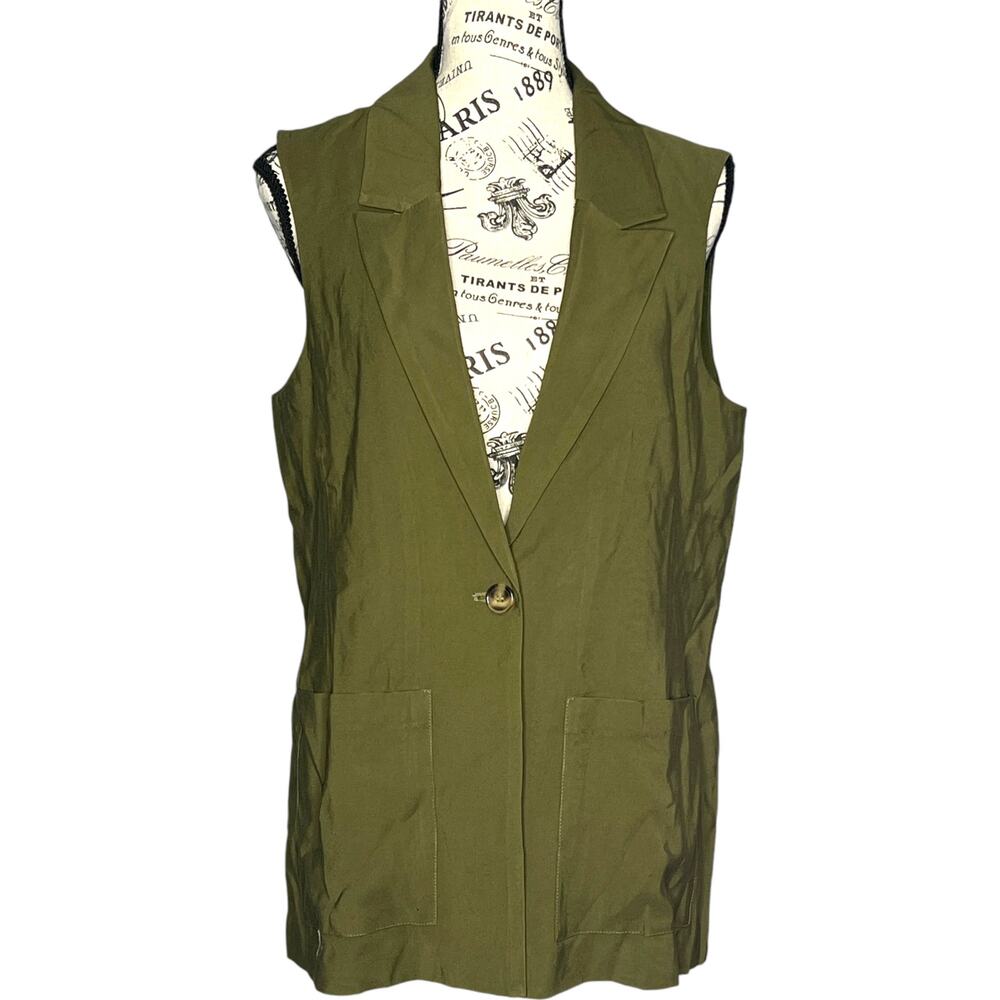 Sanctuary (XS/2) Olive One-Button Notched Lapel Two Front Pocket Vest